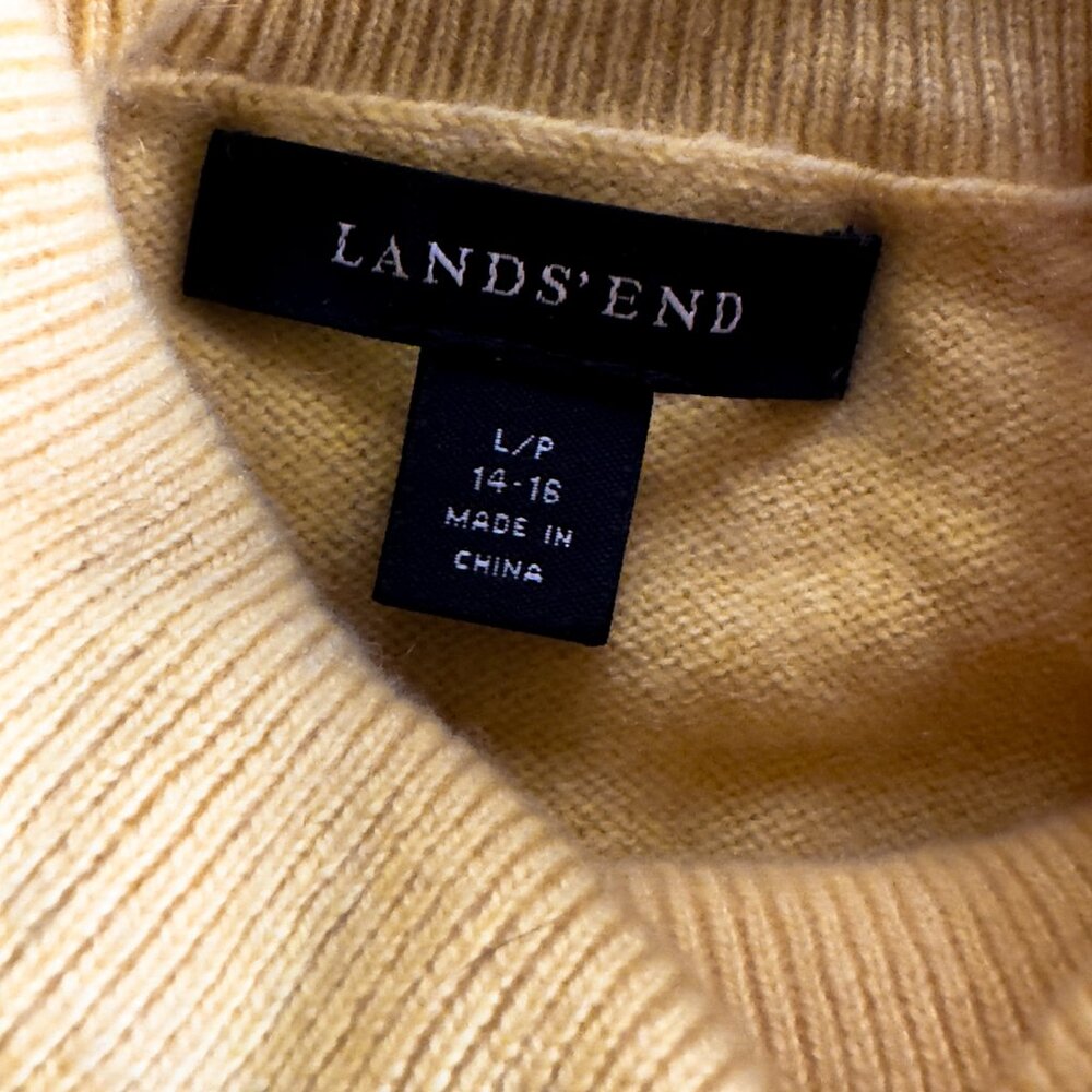 Vintage | Lands' End | Soft Yellow 100% Cashmere Turtle Neck Sweater | US L - Picture 8 of 9
